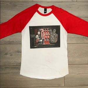 Red & White Obey Baseball Sleeve Tee